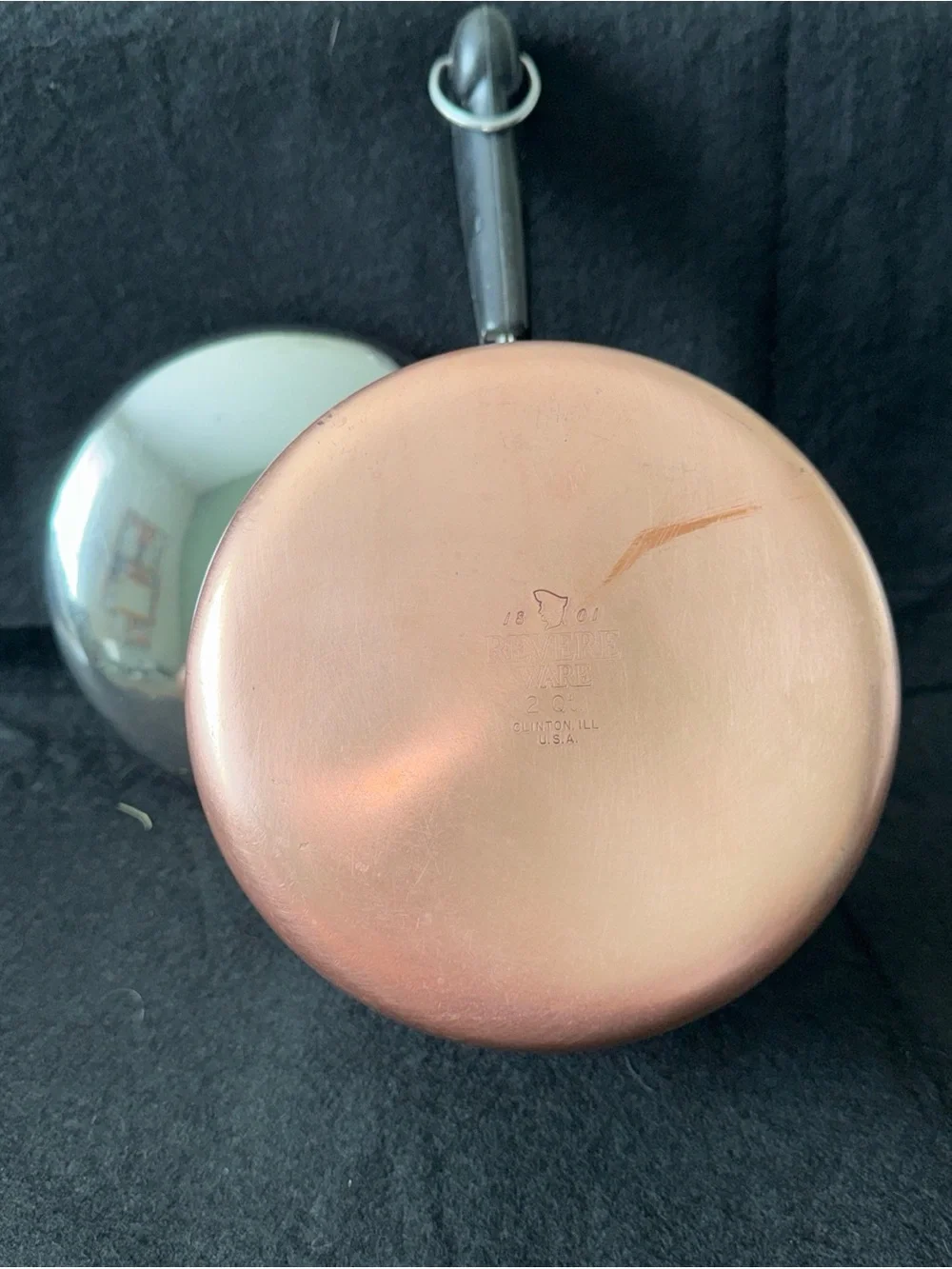 Vintage Revere Ware 2 Quart Copper Clad Bottom Saucepan w/ Lid Clinton, IL USA